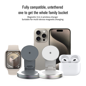 Support pliable <span class=keywords><strong>3</strong></span> en 1 pour téléphone portable, avec chargeur magnétique sans fil, rotation à 360 °, 15W, support intelligent pour iPhone IWatch Airpod avec lumière ambiante - Product Image 6