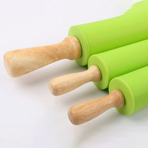 Custom Wholesale Non-Stick Silicone <b>Rolling</b> <b>Pin</b> Wooden Handle Pastry Dough Flour Roller Kitchen Cooking Baking Tool - Product Image 4