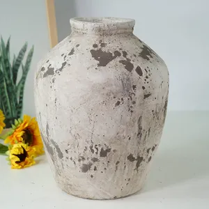 Atacadista venda quente antigo vintage grande cerâmica jar luxo fosco rústico terracota barro vaso decoração home flor vasos