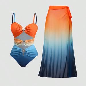 <span class=keywords><strong>Maillot</strong></span> de bain 2 pièces en mousseline grande taille <span class=keywords><strong>pour</strong></span> femme, motif étoile de mer coloré et dégradé, tenue de plage disponible sur AliExpress - Product Image 1