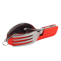 Ensemble de couverts de voyage pliables 3 en 1 en acier inoxydable pour le camping en plein air