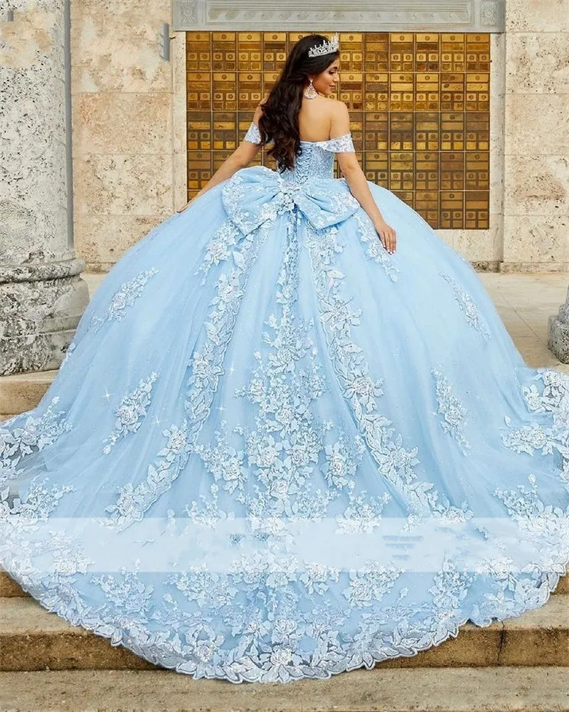2025 Sky Blue Ball Gown Quinceanera Dresses off Shoulder