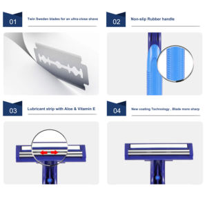 Одноразовая швейцарская бритва с двойным лезвием из нержавеющей стали с резиновой ручкой - Product Image 3