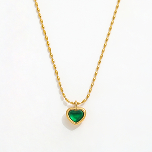 Collana Joolim Jewelry con Pendente a Cuore in Acciaio Inossidabile Placcato <span class=keywords><strong>Oro</strong></span> 18K <span class=keywords><strong>e</strong></span> Zircone Verde, Catena a Grani, Collane Trendy da Donna - Product Image 1