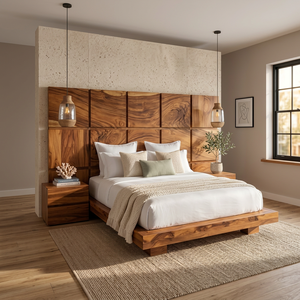 Cadre de lit plateforme en panneaux de noyer, mobilier de chambre moderne et minimaliste, sur mesure, taille Queen/King, pour usage domestique - Product Image 2