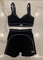 Ensemble de yoga respirant brossé avec bretelles doubles, chic, pour le sport, le fitness, la course à pied, débardeur et short pour femme