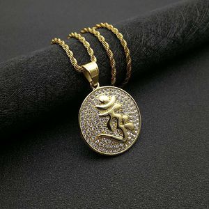 yunnique <b>Titanium</b> Steel Gold Plated Diamond Encrusted Shurangama Mantra Round Pendant Necklace For Gift - Product Image 1