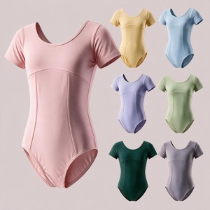 Justaucorps de danse pour femmes à manches courtes, t-shirt de ballet moulant, unitard d'entraînement, tenue de scène - Product Image 1