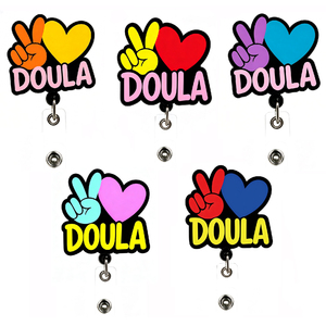 Porte-badge rétractable en acrylique Peace Love DOULA, design cœur coloré, <span class=keywords><strong>pour</strong></span> carte d'identité, <span class=keywords><strong>cadeau</strong></span> <span class=keywords><strong>pour</strong></span> travailleur(se) ou <span class=keywords><strong>sage</strong></span>-<span class=keywords><strong>femme</strong></span> - Product Image 1
