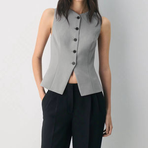 Women's Casual Dark Gray Woven Tank Tops <b>with</b> <b>Bow</b> <b>Collar</b> Lace Ribbons Button Details Elegant and Sophisticated - Product Image 6