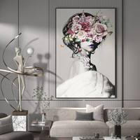 Peinture à l'huile abstraite de portrait féminin et de fleurs, 100 % peinte à la main, sur toile de qualité supérieure, avec cadre en bois, taille personnalisée, collection 2026, en promotion