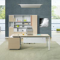 Bureau de direction en bois, mobilier de bureau modulaire, bureau de direction au design moderne, plateau de table en bois de noyer gris, ensemble bureau et chaise de bureau