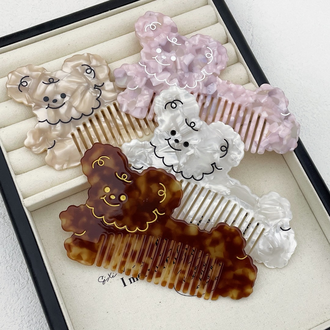 Cute Dog Animal Acetate Hair Comb for Girls Thick Dog Comb Female Makeup Portable Pocket Hair Combs