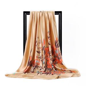 New Silk Scarf Women Square Ladies <strong>Shawls</strong> <strong>and</strong> <strong>Wraps</strong> Soft Floral Print Office Large Hair Neck Hijabs Foulard Neckerchief 90*90cm - Product Image 3
