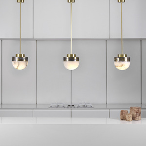 Lustre suspendu multi-têtes en marbre naturel, LED, rond, E27, avec interrupteur, pour maison, salon, restaurant, bar, comptoir - Product Image 2