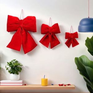 Luxury Handmade Velvet Heart-Shaped Christmas <b>Bows</b> | <b>Red</b> Burgundy Plush Holiday Decor for Tree Wreath Wedding & Party - Product Image 3