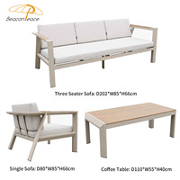 Allwetter-Aluminium-Gartensofas Outdoor-Möbel Hotel-Innenhof-Balkon 5-Sitzer Komfortables Terrassen-Sofa-Set mit Teak-Dekor