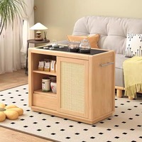 Armoire à thé en bois massif de Style moderne nordique Table à thé mobile avec armoire de buffet de canapé bouilloire domestique intégrée
