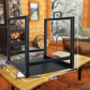 Support compact pour bûches de cheminée d'intérieur noir, porte-bûches en bouleau, porte-bois de chauffage, outils de transport, couvercles, conteneur à bois de chauffage, ensemble d'outils métalliques - Product Image 3