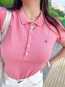 RL <span class=keywords><strong>Ralph</strong></span> for Mark T-shirt en coton pour <span class=keywords><strong>femme</strong></span>, brodé, style anglais, col à cinq boutons, coupe ajustée, vintage, uni - Product Image 2