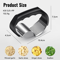 Nouveaux gadgets de cuisine 2 en 1 : presse-ail en acier inoxydable, hachoir à bascule avec trancheuse