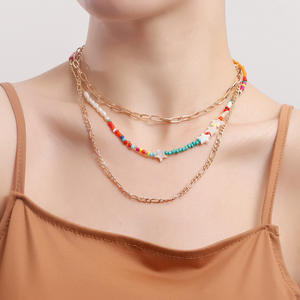 Collar de diseño único de pentagrama de cuentas coloridas multicapa de tendencia bohemia de joyería transfronteriza europea y americana - Product Image 1
