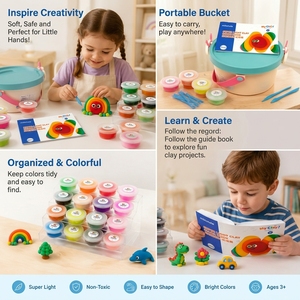 Offre Spéciale : Kit de Pâte à Modeler Ultra-Douce Non Toxique à Séchage à l'Air, 24 Couleurs, en Seau Portable, pour Bricolage Artistique Enfants - Product Image 3