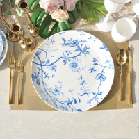 Service de table en porcelaine céramique bleu clair à motif floral, assiette de présentation vintage en porcelaine fine pour la décoration de table de mariage ou de fête