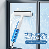 Serpillère de nettoyage de vitres double face avec raclette et brosse microfibre, pulvérisation d'eau 2 en 1 pour vitres et sols