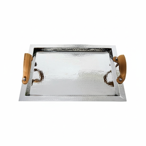 Martelé avec poignées en cuir Plateau en métal fabriqué à la main Accent décoratif pour les maisons confortables Plateau en métal décoratif - Product Image 1