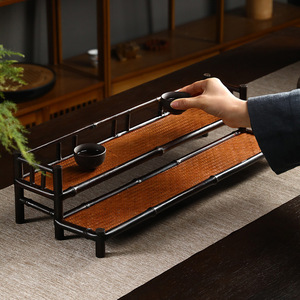Double Layer Bamboo <b>Tea</b> <b>Tray</b> With Lacquered Mat Surface Traditional Chinese Kung Fu <b>Tea</b> Stand Heat Resistant Storage Accessory - Product Image 2