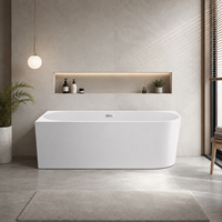 Baignoire autoportante OEM ODM en acrylique blanc brillant avec couvercle de trop-plein chromé pour salle de bain intégrée, 150 cm, baignoire d'angle droite