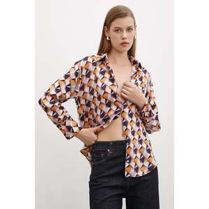 เสื้อเชิ้ตผ้าซาตินลายเรขาคณิตสำหรับผู้หญิง ติดกระดุม สวมใส่สบายๆ ทุกวัน สีพาสเทล - Product Image 6