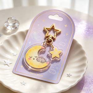 LLavero de plástico con forma de luna amarilla bonita con estampado de doble cara transparente personalizado, accesorios para <span class=keywords><strong>coche</strong></span>, llaveros acrílicos personalizados - Product Image 3