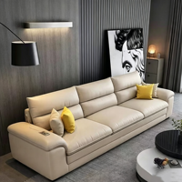 Ensemble de canapé en cuir moderne avec fauteuil individuel et ottoman, canapé rembourré en cuir pour salon, meubles de maison
