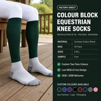Chaussettes d'équitation montantes côtelées à blocs de couleur pour hommes, avec logo personnalisé et semelle rembourrée, idéales pour le sport - Vente en gros