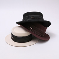 Nouveau Chapeau en Feutre de Laine de Luxe Automne-Hiver pour Femme, Style Vintage Chic Britannique avec Bordure en Satin Plissé, Calotte Plate, Qualité Supérieure pour Cérémonie