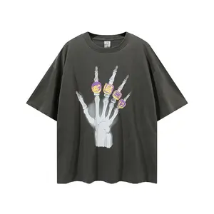 Cair Ombro Oversize T. camisas 2021 New Arrival Moda 100% Algodão Lavagem Ácida Tela Gráfica de Impressão Tendência Dos Homens Casuais