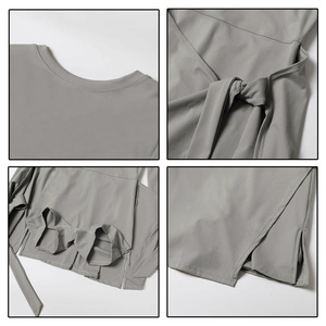 Ensemble de <span class=keywords><strong>tenue</strong></span> de <span class=keywords><strong>sport</strong></span> 2-en-1 pour <span class=keywords><strong>femme</strong></span> : jupe de tennis unie sans dos et combinaison de <span class=keywords><strong>sport</strong></span> à manches longues avec short intégré - Product Image 3