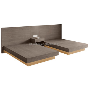Modern 3 Star Hotel Twin Bedroom Furniture Set with Wooden Platform Bed Base <b>Headboards</b> and Nightstands for Hospitality Projects - Product Image 6