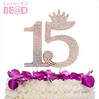 Décoration de gâteau en strass tendance pour 15e anniversaire, 15 ans, remise de diplôme, Ramadan, couronne or rose pour fête de mariage