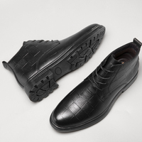 Sepatu bot Derby pria, seragam Dress Oxford tinggi sedang atas pergelangan kaki pendek bertali kulit sapi asli timbul katun empuk hangat