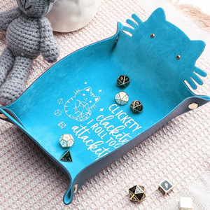 Plateau à dés mignon en forme de chat, plateau de jeu de dés pliable en cuir, rangement portable pour dés. - Product Image 3