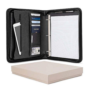 Carpeta organizadora de viaje con cremallera de cuero <span class=keywords><strong>A4</strong></span>, personalizada, desmontable, 3 anillos, Bloc de notas, portafolio de documentos - Product Image 6