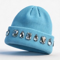 Bonnet en tricot pour femme avec strass, chaud et extensible, style streetwear, tendance et luxueux pour l'extérieur