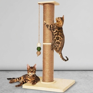<span class=keywords><strong>Griffoir</strong></span> vertical en bois et sisal à 2 niveaux <span class=keywords><strong>pour</strong></span> <span class=keywords><strong>chat</strong></span>, tour d'escalade et de griffage, avec balles suspendues tressées en 3 couleurs - Product Image 6