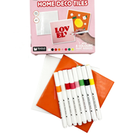Kit de Peinture pour Carreaux de Décoration Maison DIY, Ensemble Créatif de Carreaux en Céramique Vides Réutilisables avec 8 Marqueurs de Peinture Acrylique, Cadeau Artistique pour la Décoration Intérieure
