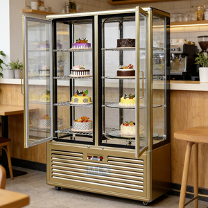Gouden Kleur Frame <span class=keywords><strong>4</strong></span> Zijden Glas 2 Deurs Staande Koelvitrine voor Bakkerij Taart Dranken Koelkast met Rotatiesysteem - Product Image 1
