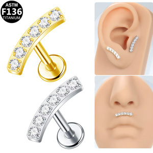 <b>Titanium</b> Lip <b>Stud</b> Earrings G23 F136 ASTM <b>Titanium</b> Alloy Flower Shape Prong Setting Party Jewelry - Product Image 2