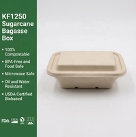 Boîte à lunch rectangulaire compostable en bagasse de canne à sucre certifiée BPI, 1250 ml, 2 compartiments, compatible micro-ondes, réutilisable, avec couvercle, vente en gros